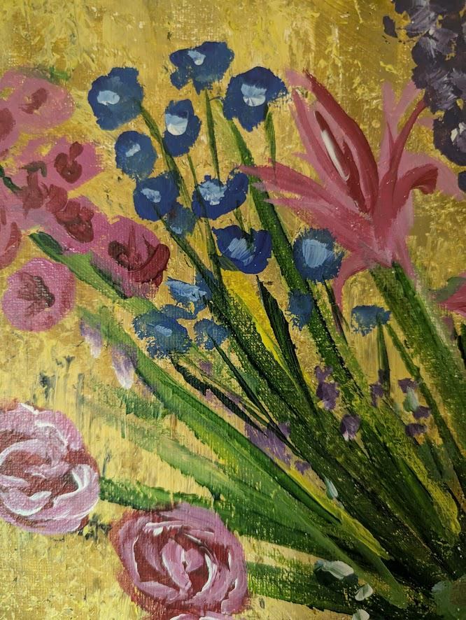 Original Acrylic Painting, Blue and White Vase, Floral Still Life (20x24 inches), detail 3