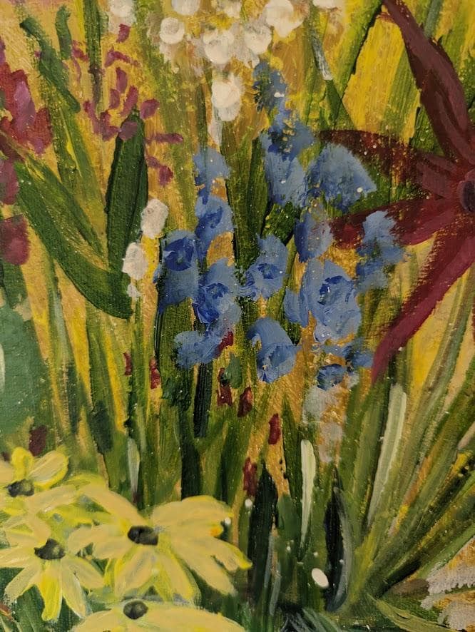 Original Acrylic Painting, Blue and White Vase, Floral Still Life (20x24 inches), detail 5