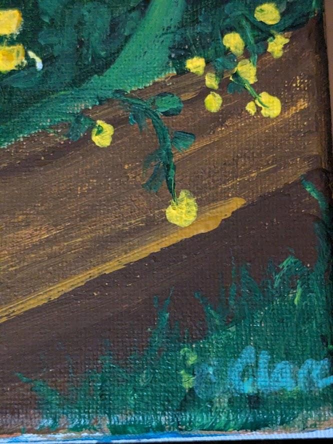 Back Garden - Pink and Yellow Garden Original Acrylic Painting , Colorful Floral Art, detail 2