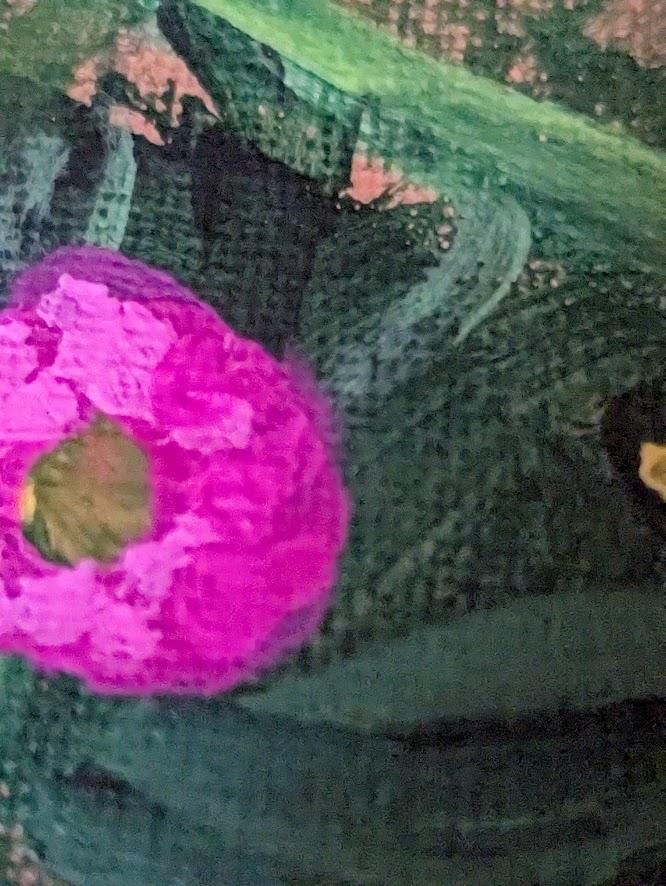 Back Garden - Pink and Yellow Garden Original Acrylic Painting , Colorful Floral Art, detail 6