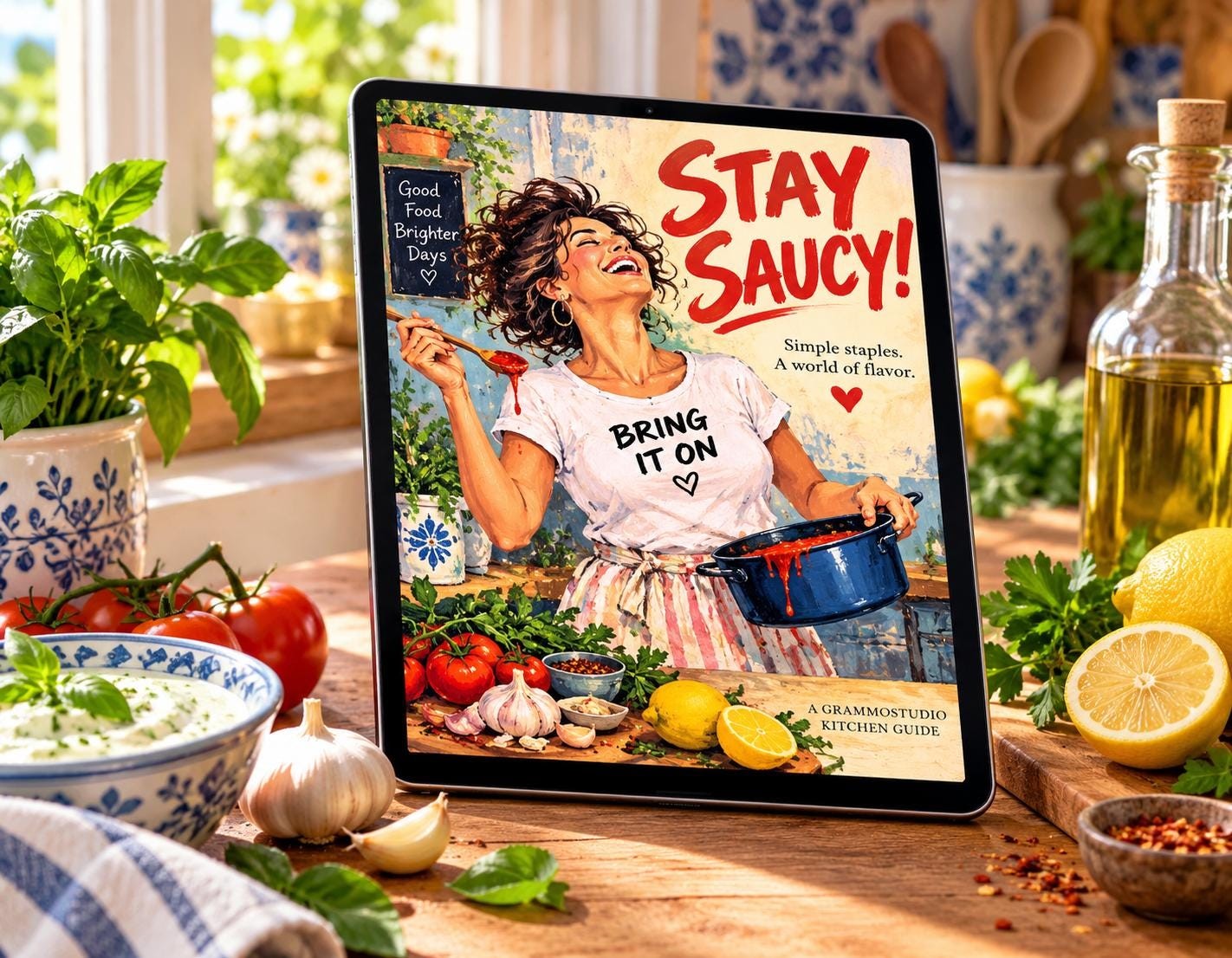 Stay Saucy! illustrated cookbook cover
