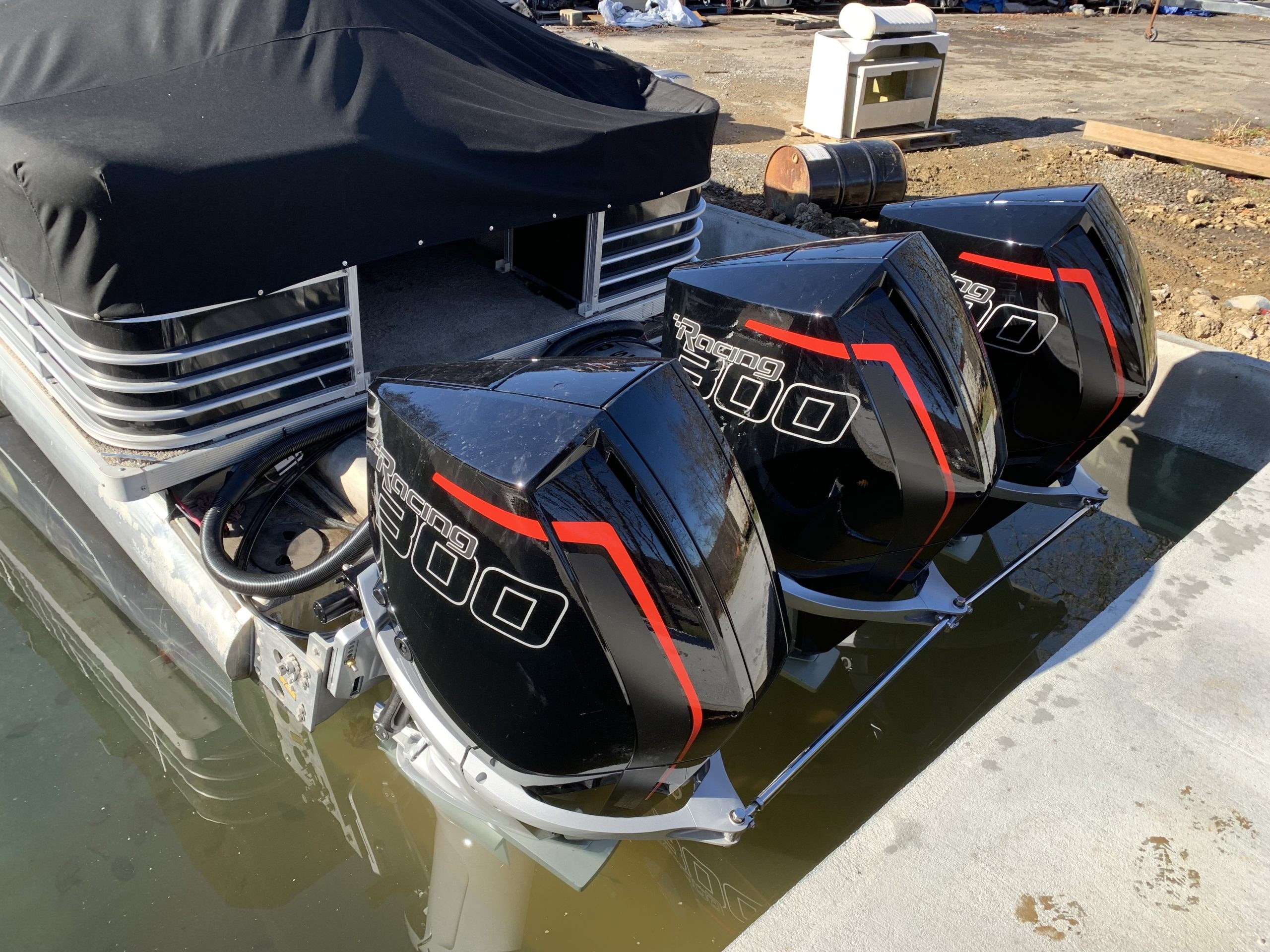 Outboard engines inside the Blackbird Motors workshop