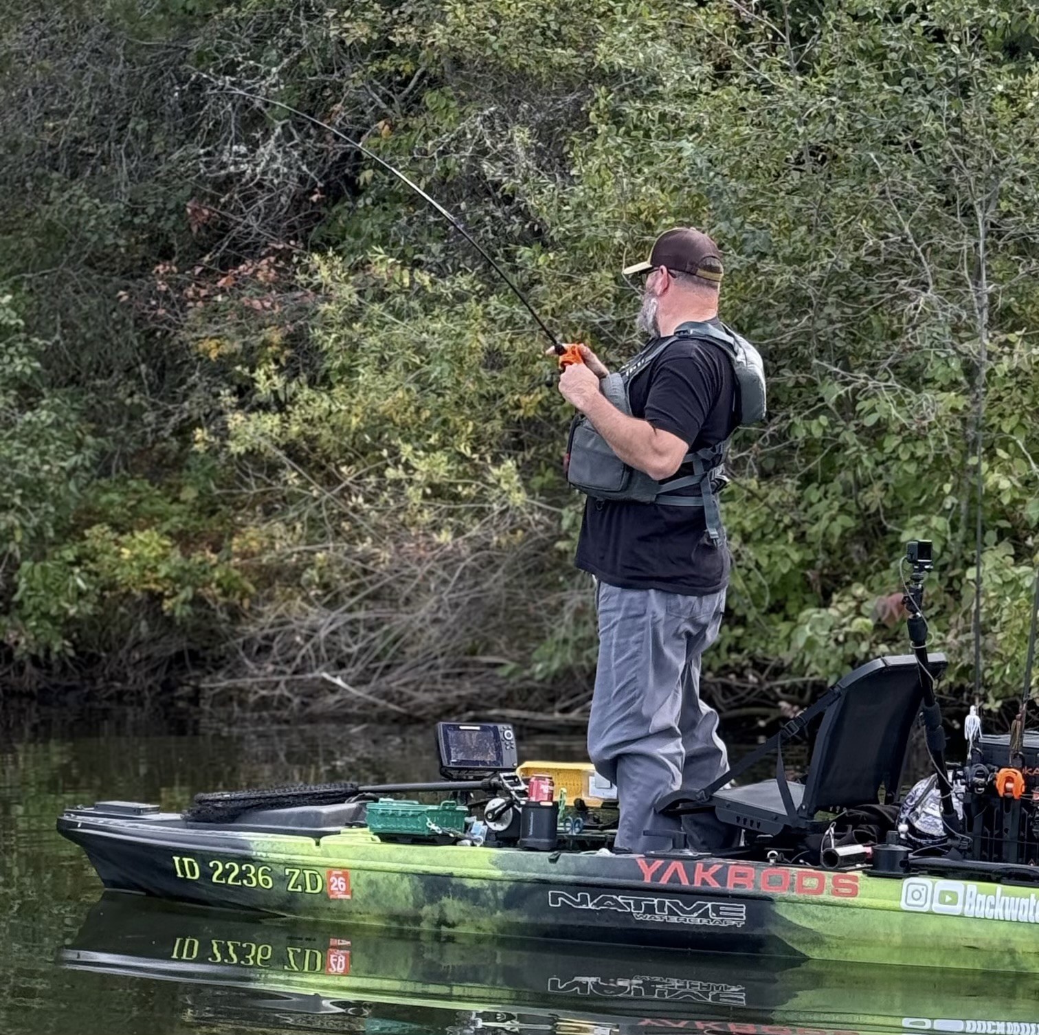 Casting rod in use on the water