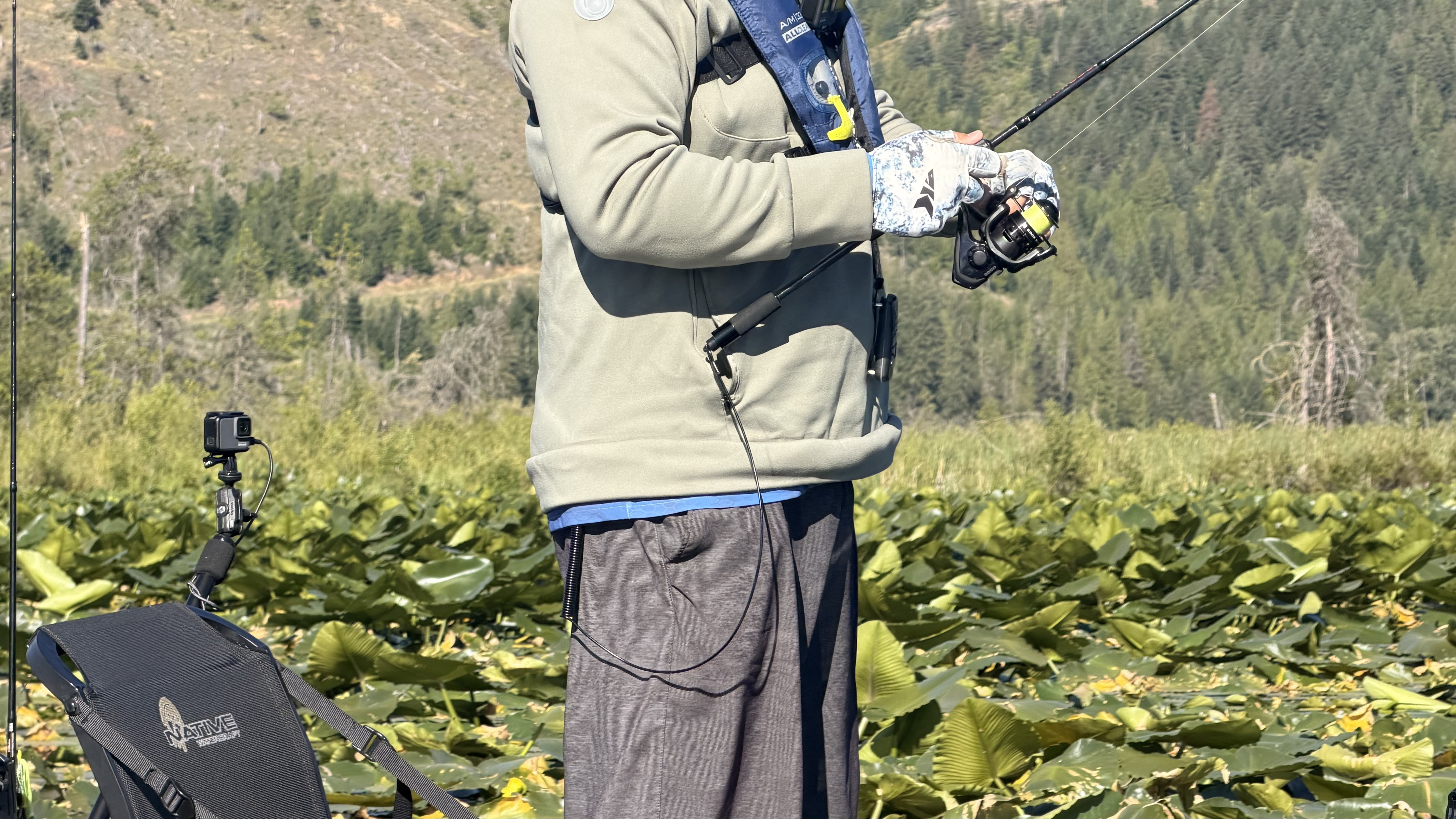 Spinning rod in use on the water