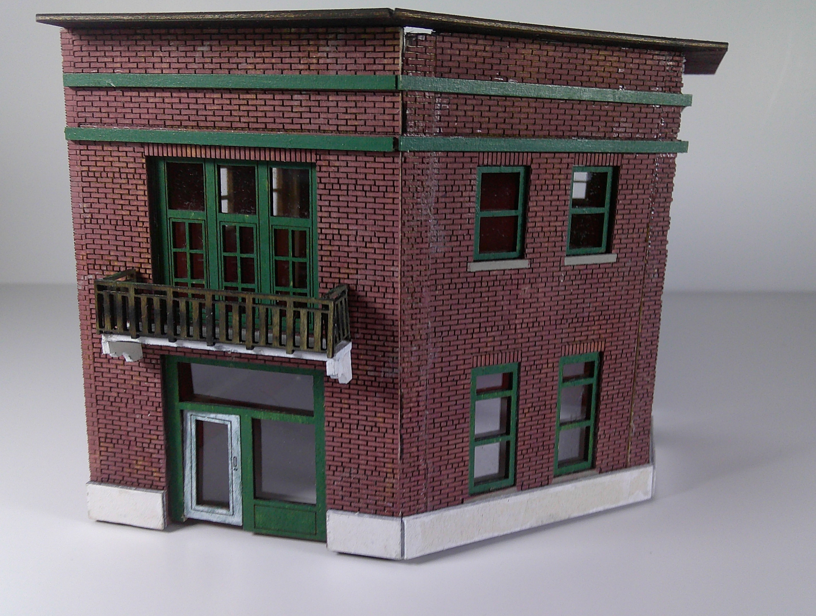 Bryce Building HO scale model with a detailed two-story commercial facade