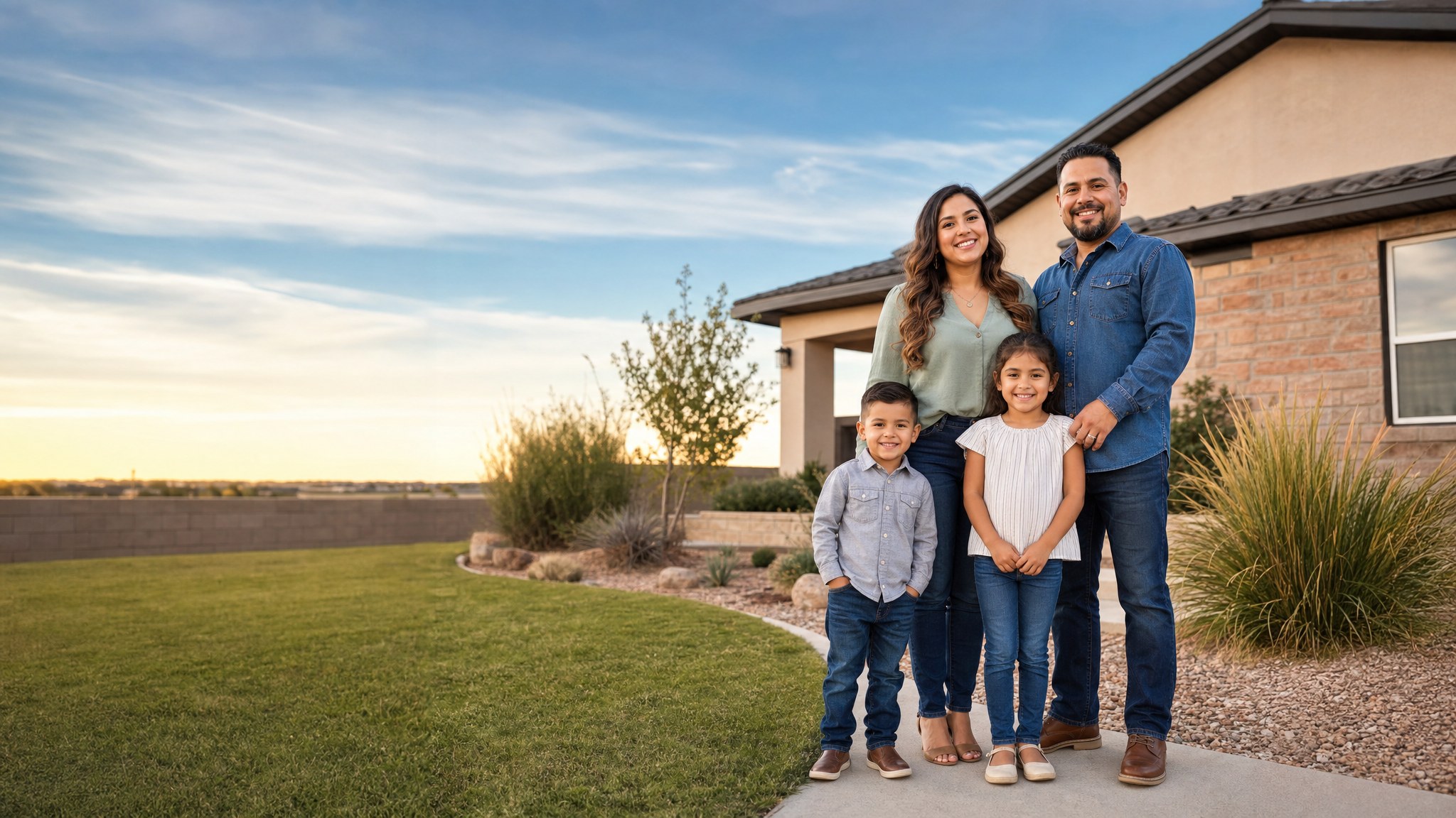A family with children outside their West Texas home