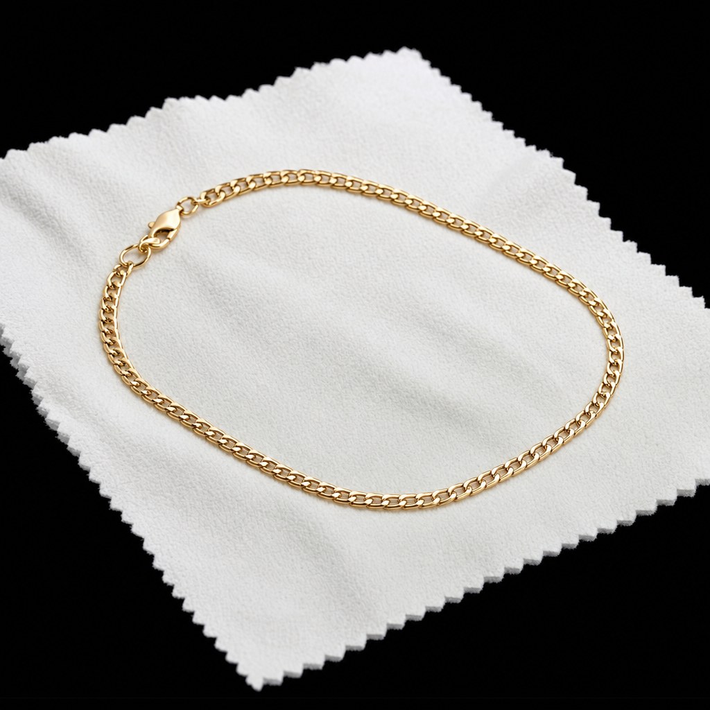 Gold chain resting on a clean microfiber cloth