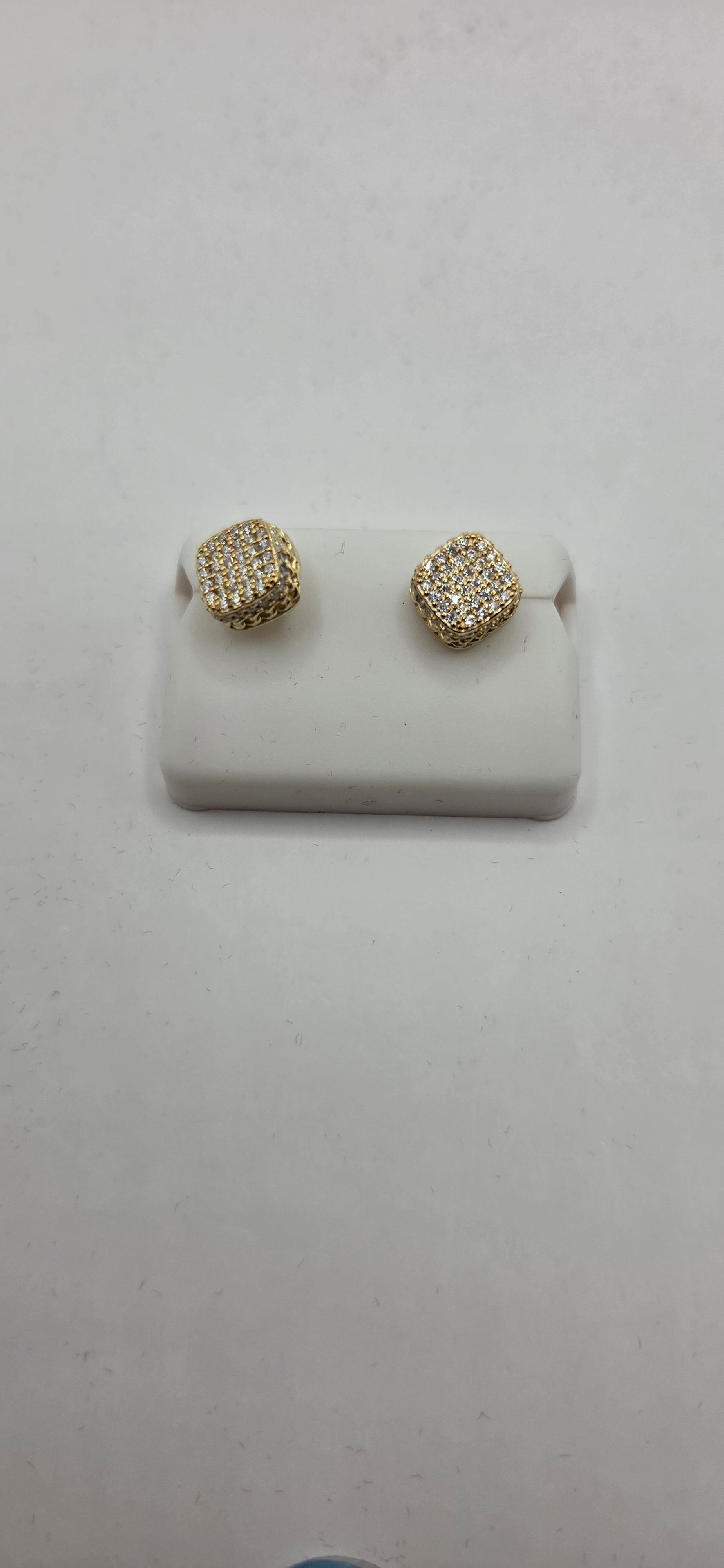 Gold-plated moissanite earrings in a presentation box