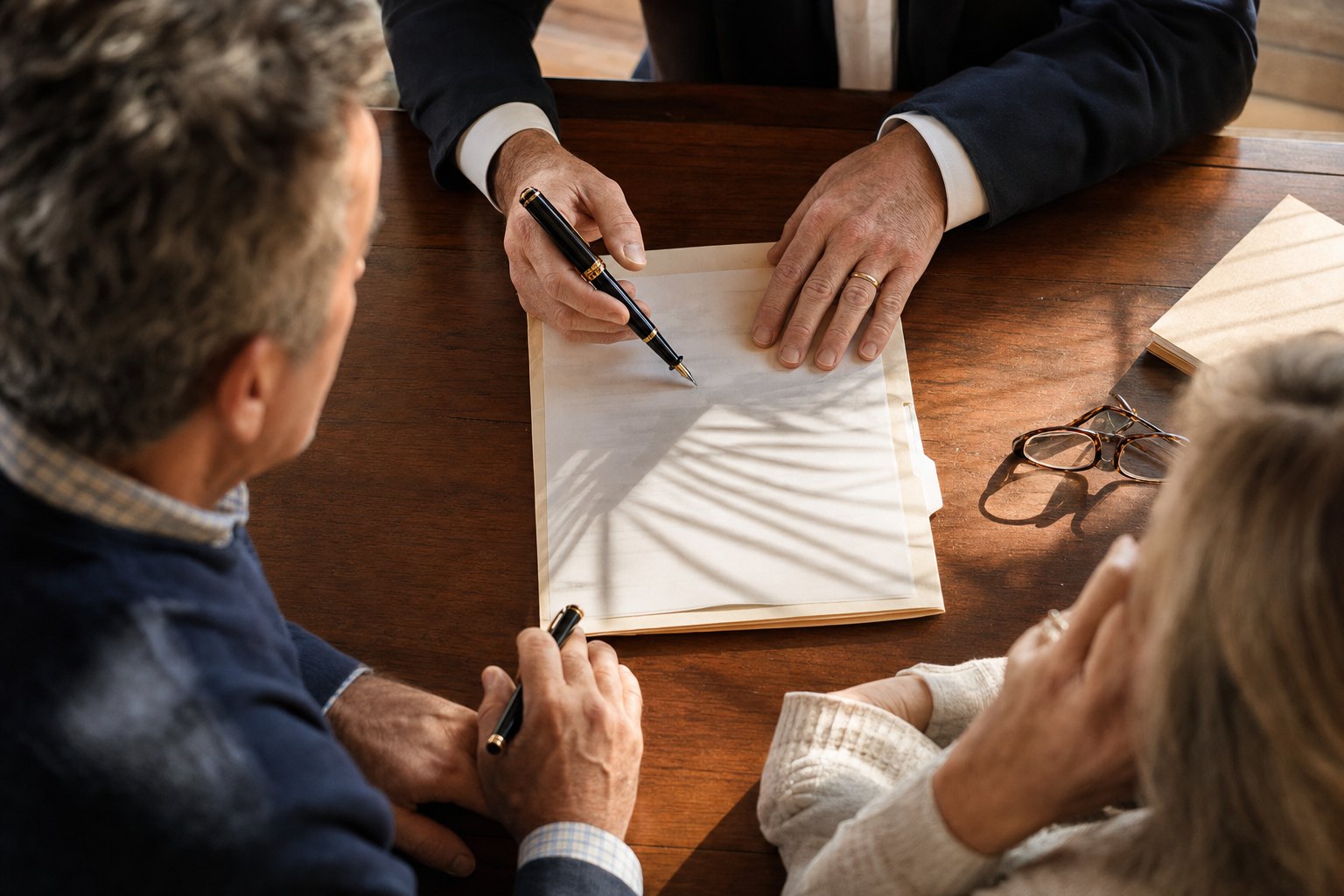 A family reviewing estate-planning documents with counsel