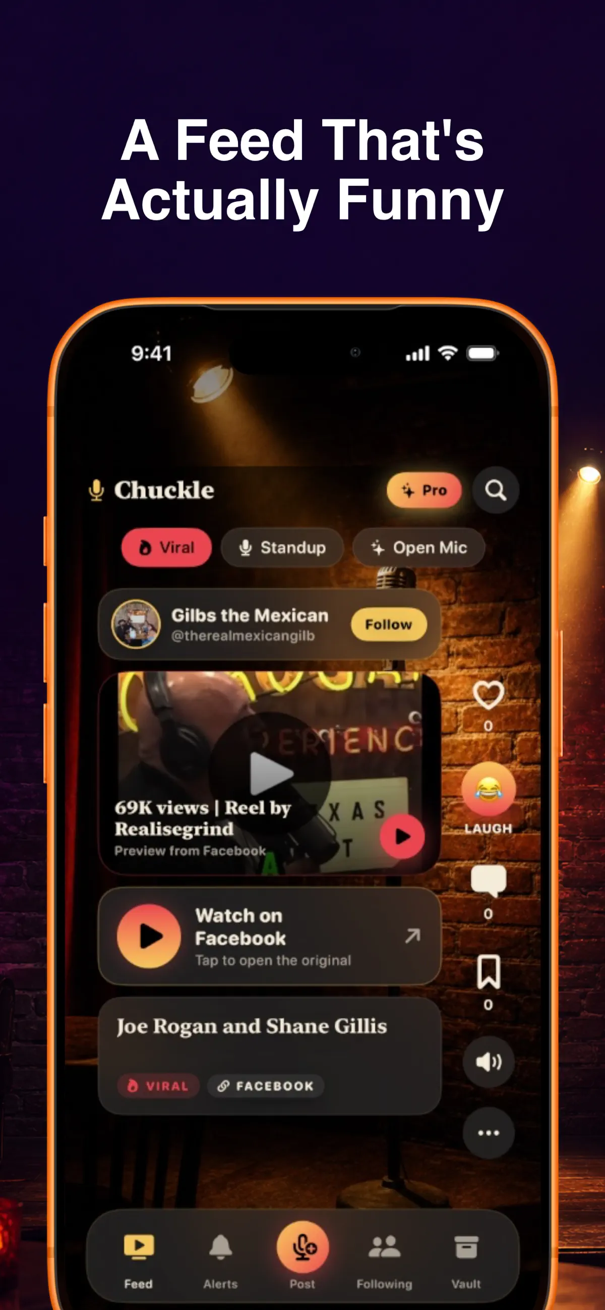 Chuckle comedy feed with a featured clip