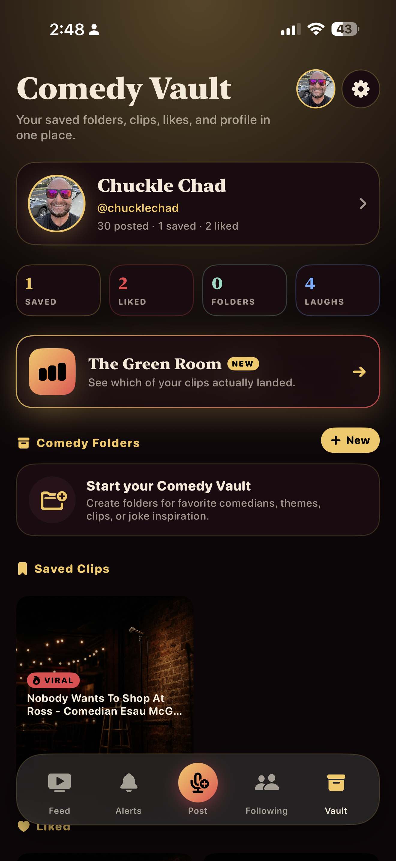 Chuckle Comedy Vault with The Green Room option highlighted