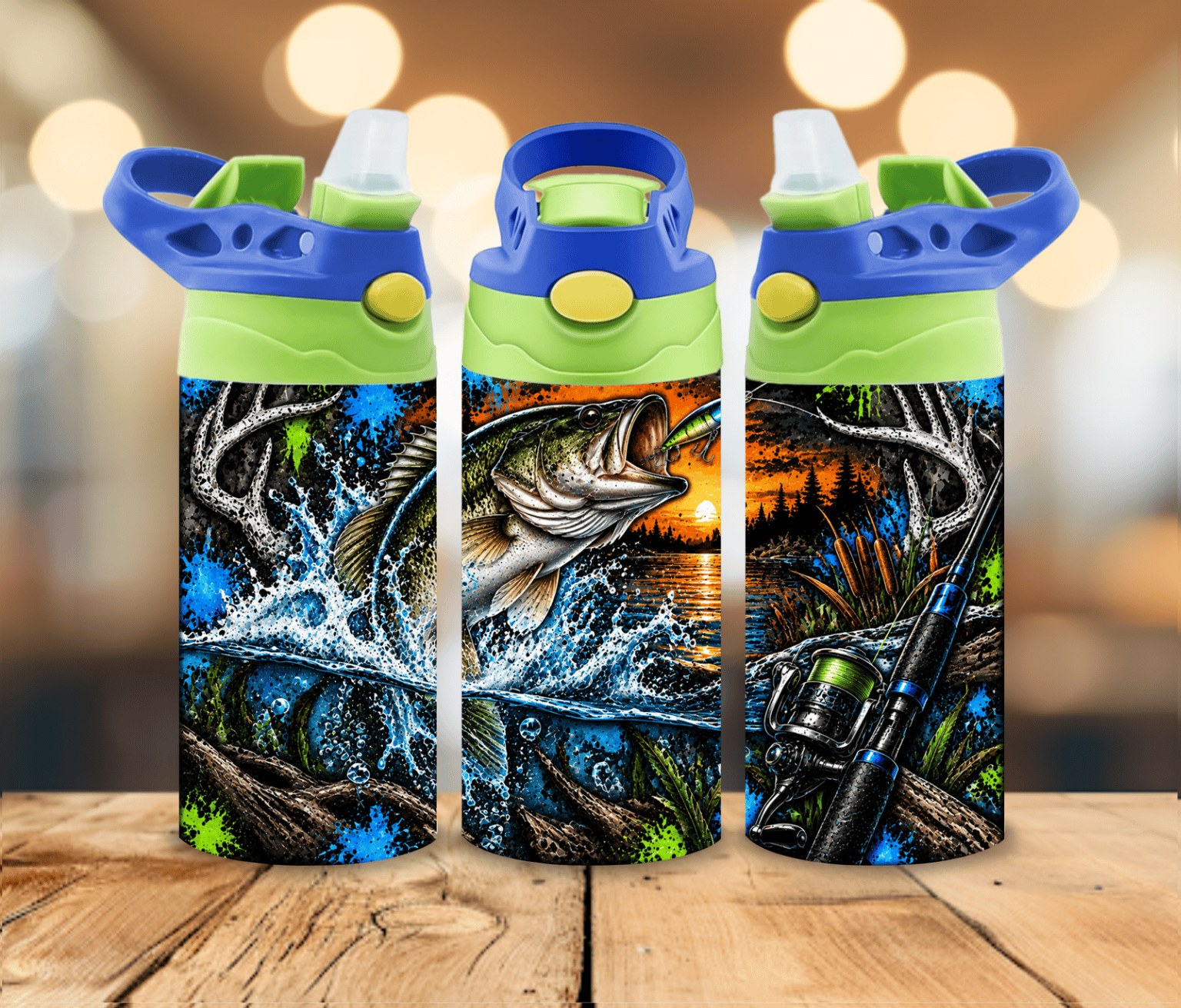 12 oz Fishing Water Bottle for Kids | Bass Fishing Tumbler