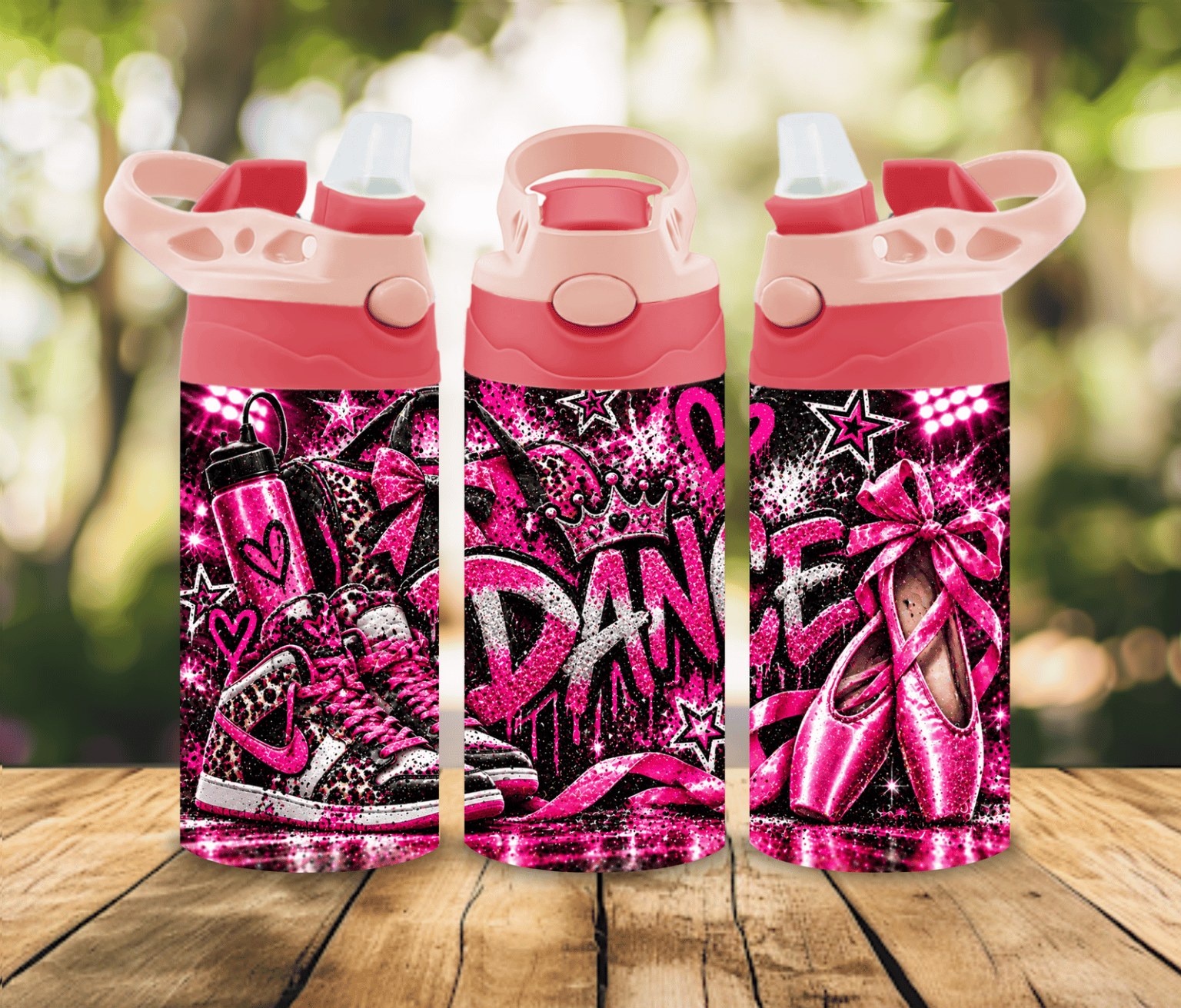 12 oz Girls Dance Water Bottle | Pink Glitter Ballet & Hip Hop Design | Dancer Gift