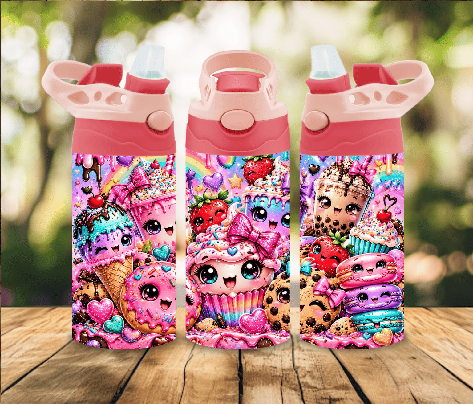 12 oz Kawaii Sweet Treats Water Bottle | Cute Dessert Cupcake Donut Design | Kids Girls Gift