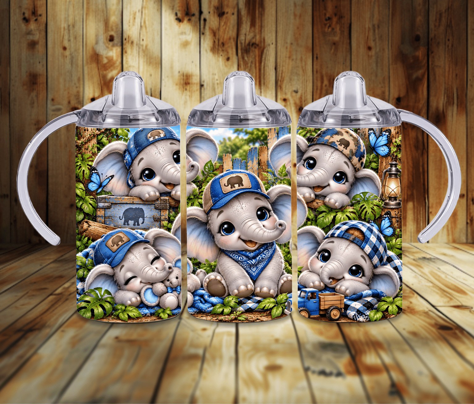 Baby Boy Elephant 12 oz Grow With Me Sippy Cup | Blue Safari Elephant Toddler Tumbler