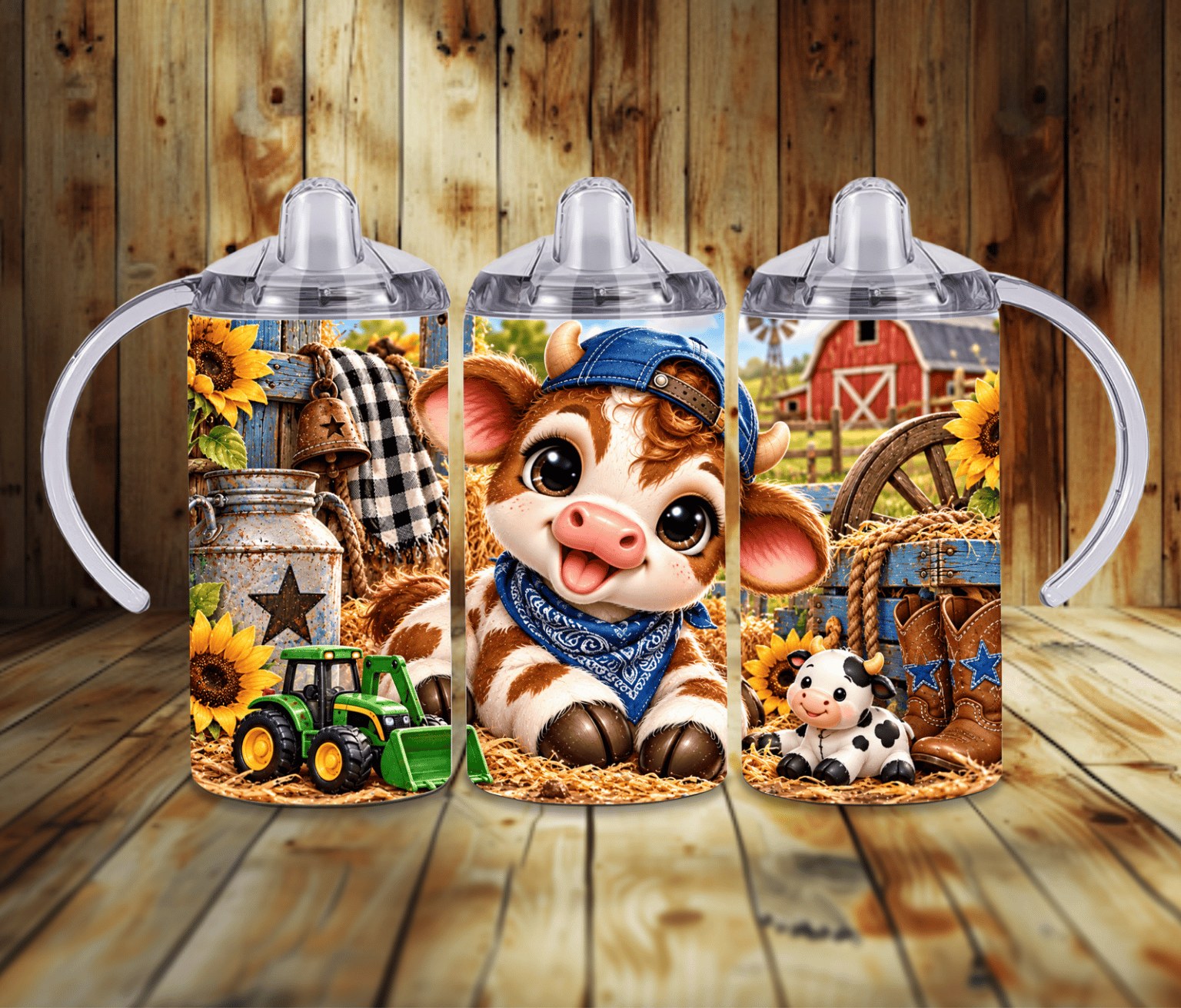 Baby Boy Highland Cow 12 oz Grow With Me Sippy Cup | Farm Animal Toddler Tumbler | 2-in-1 Kids Cup