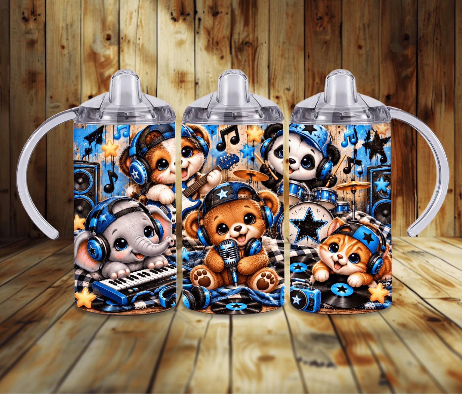 Baby Boy Music 12 oz Grow With Me Sippy Cup | Rock Star Baby Animals Toddler Tumbler