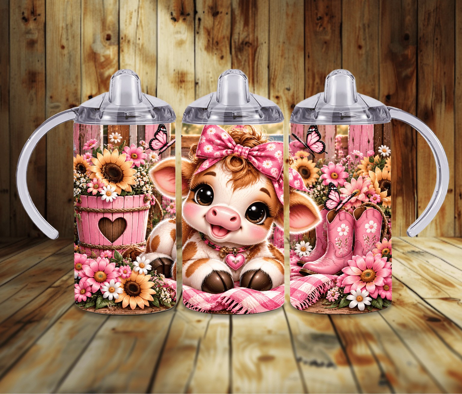Baby Girl Highland Cow 12 oz Grow With Me Sippy Cup | Pink Cowgirl Toddler Tumbler | 2-in-1 Kids Cup