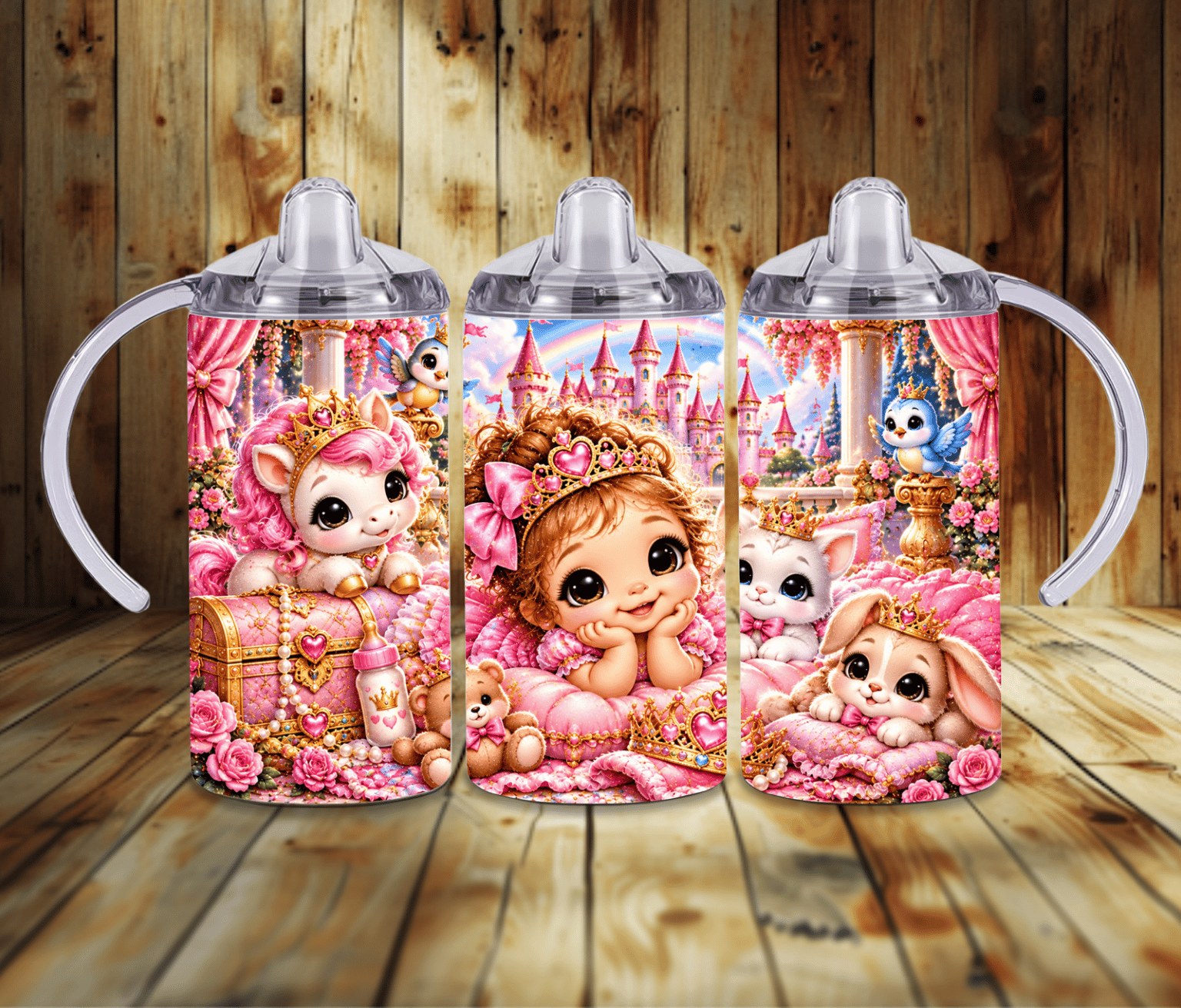 Baby Princess 12 oz Grow With Me Sippy Cup | Pink Fairytale Castle Toddler Tumbler | 2-in-1 Kids Cup