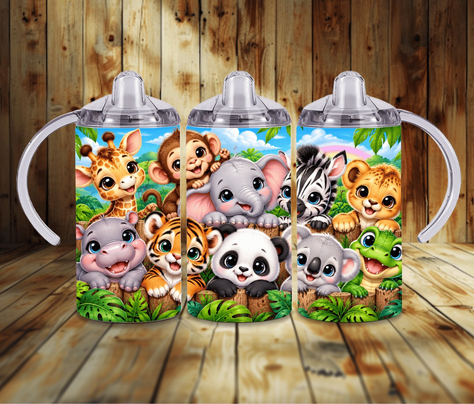 Baby Safari Animals 12 oz Grow With Me Sippy Cup | Cute Jungle Animals Toddler Tumbler