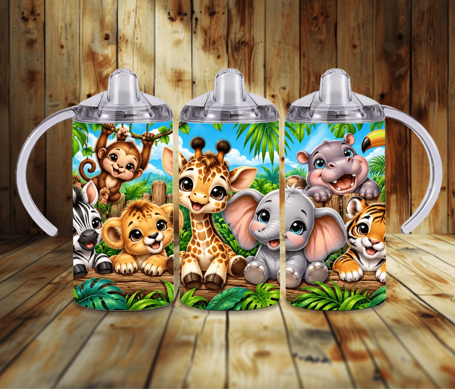 Baby Safari Jungle Animals 12 oz Grow With Me Sippy Cup | Giraffe Elephant Lion & Tiger