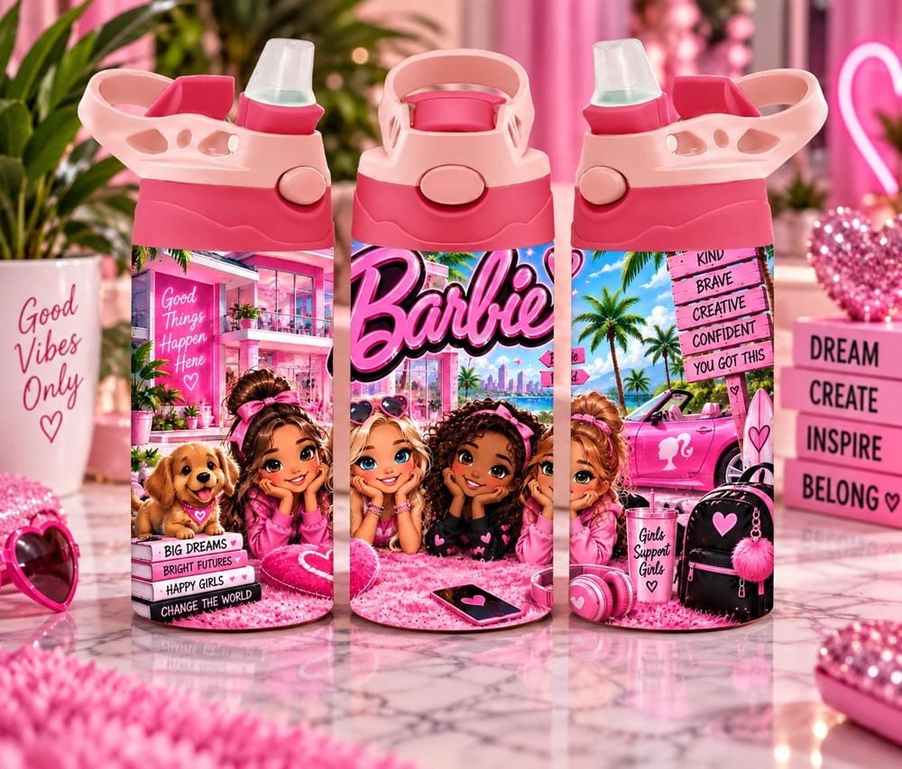 Barbie-Inspired Pink Water Bottle | Girls Friendship Tumbler (Handmade)