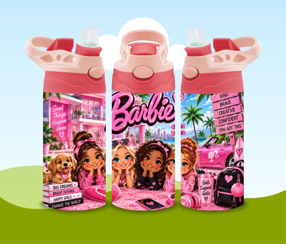 Barbie-Inspired Pink Water Bottle | Girls Friendship Tumbler (Handmade), view 2