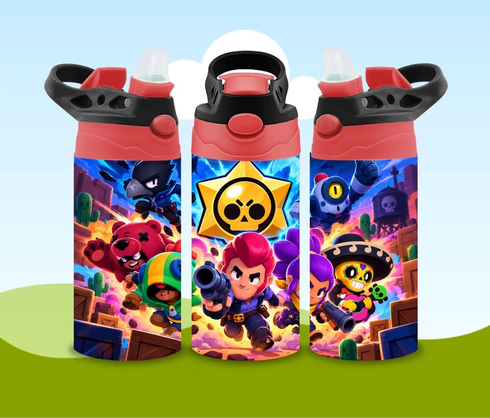 Brawl Stars Kids Water Bottle | Full-Color Gamer Tumbler with Straw (Handmade), view 2