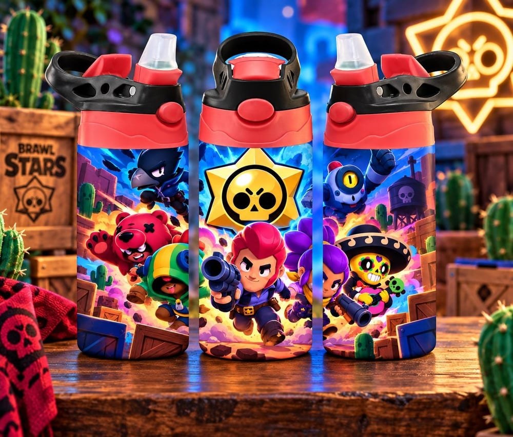 Brawl Stars Kids Water Bottle | Full-Color Gamer Tumbler with Straw (Handmade)