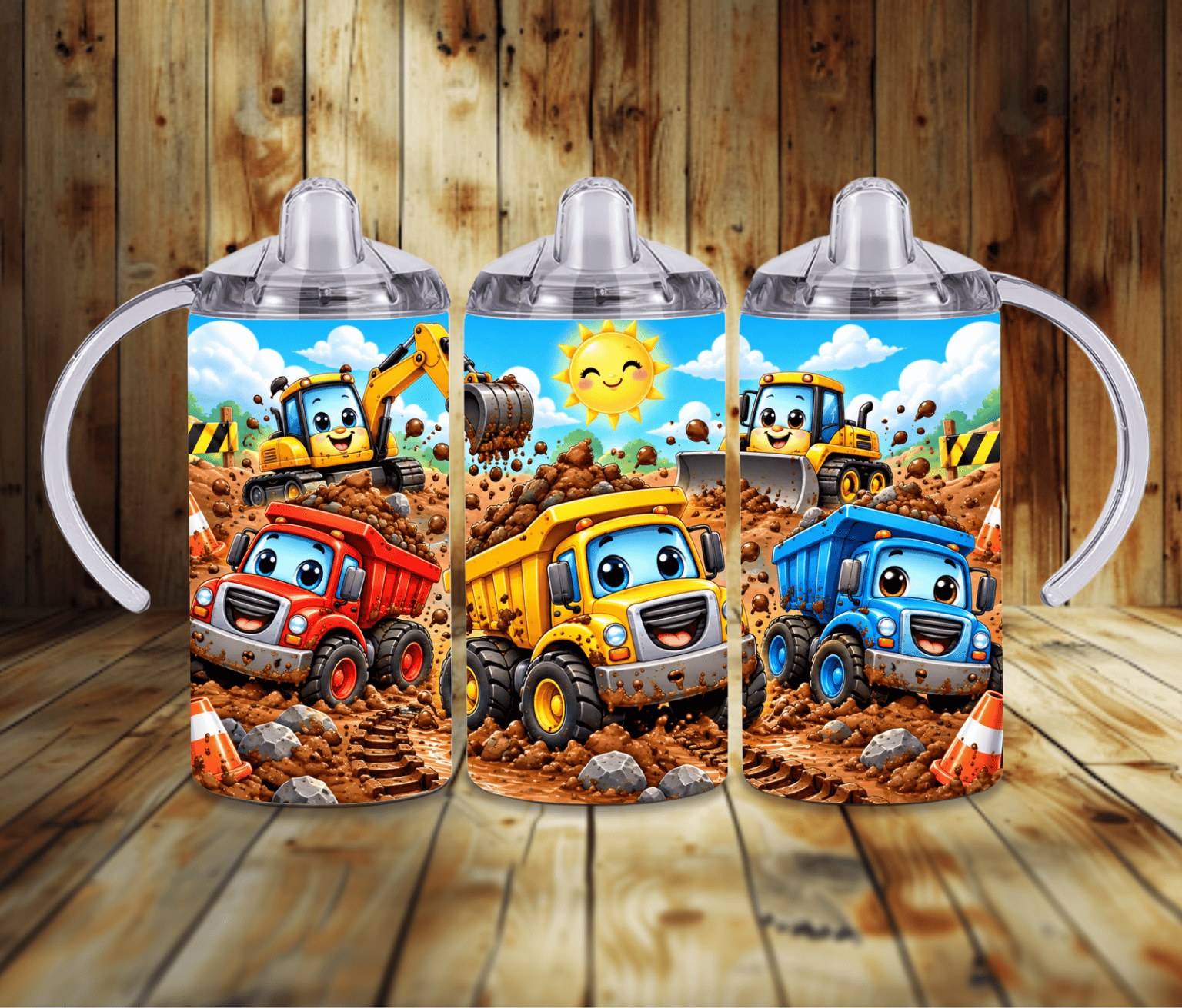 Construction Trucks 12 oz Grow With Me Sippy Cup | Dump Trucks & Excavators | 2-in-1 Toddler Tumbler