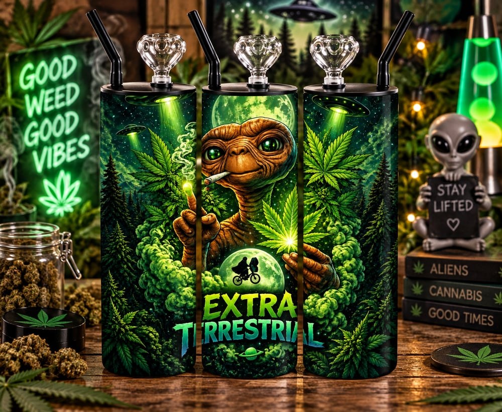 Extra Terrestrial 20 oz Cold Smoke Tumbler | Alien Cannabis Inspired Design | Trippy UFO Drinkware