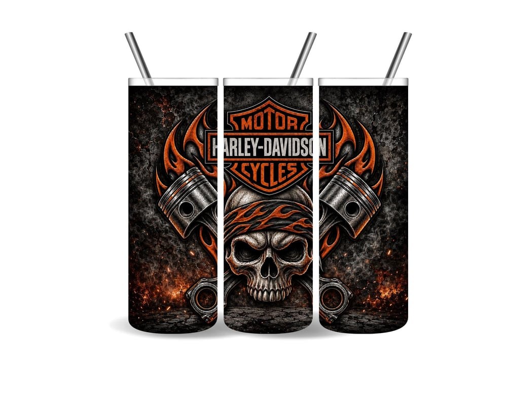 Harley Davidson Skull Flames Tumbler, 20 oz Stainless Steel Cup, Biker Gift, view 2