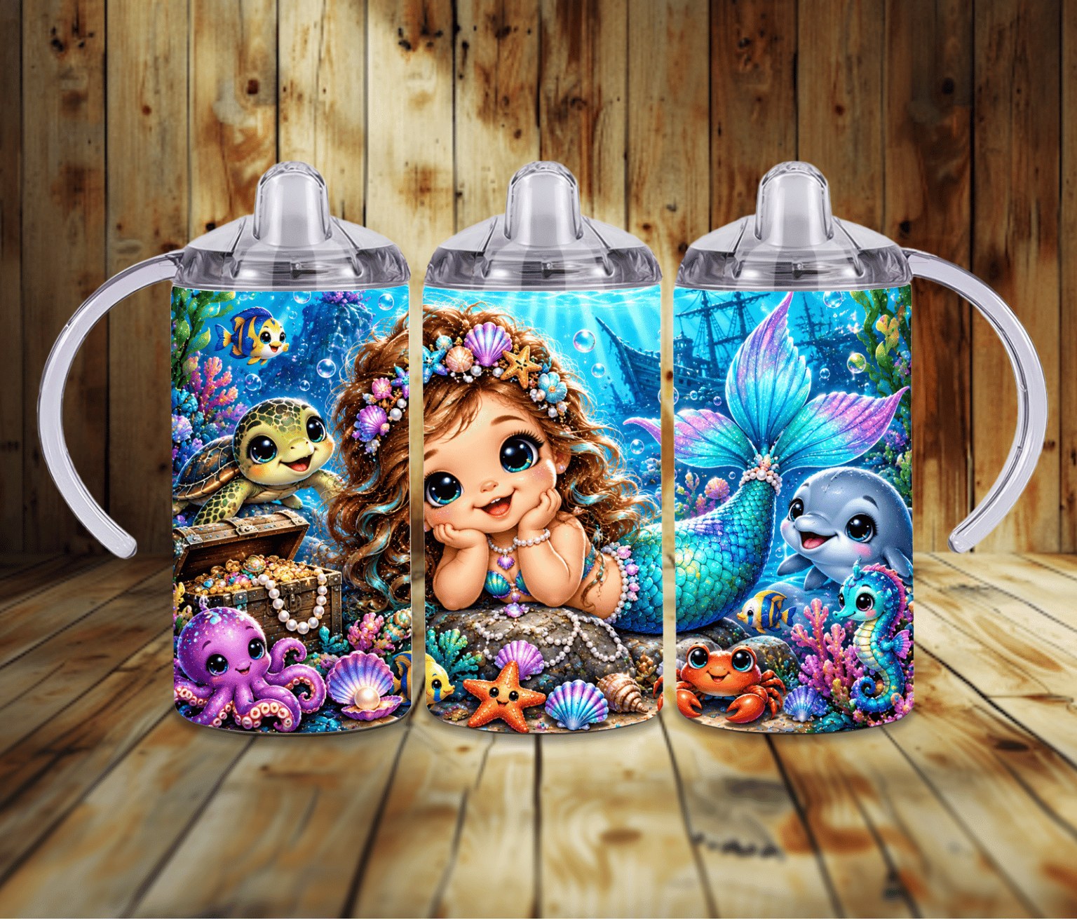 Magical Baby Mermaid 12 oz Grow With Me Sippy Cup | Underwater Ocean Princess & Sea Animals
