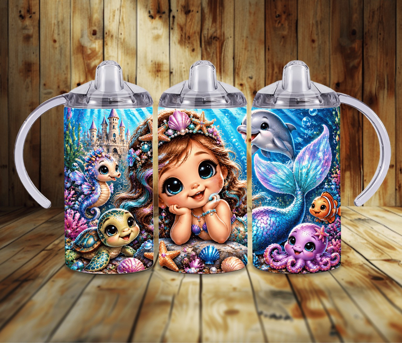 Magical Mermaid Princess 12 oz Grow With Me Sippy Cup | Underwater Castle & Ocean Animals