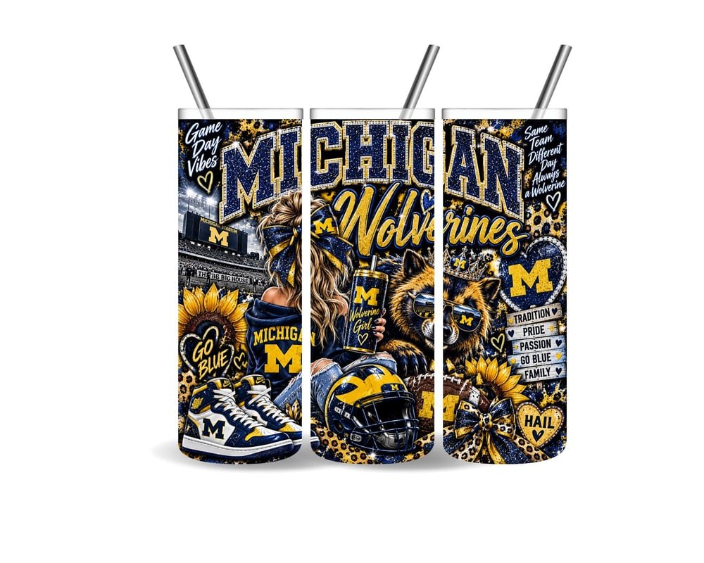 Michigan Wolverines 20oz Tumbler | Football Fan Gift (4 Designs), view 3