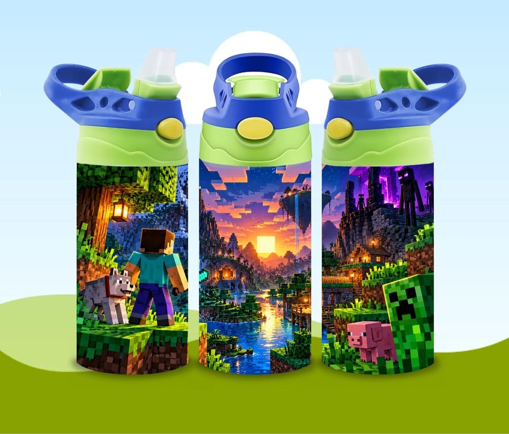 Minecraft Water Bottle for Kids | Creeper Gamer Tumbler | Gaming Water Bottle with Straw | Minecr..., view 2