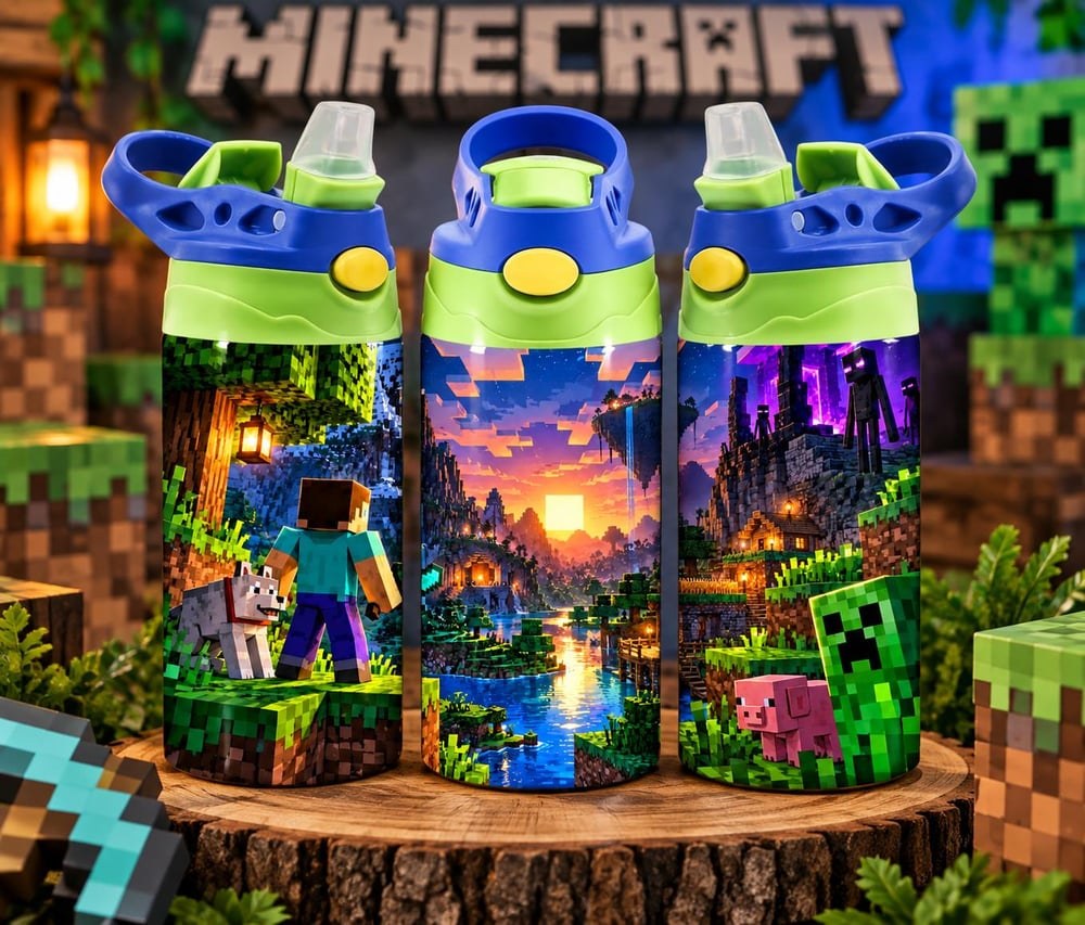 Minecraft Water Bottle for Kids | Creeper Gamer Tumbler | Gaming Water Bottle with Straw | Minecr...
