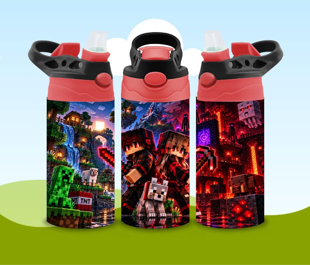 Minecraft Water Bottle for Kids | Gamer Tumbler with Straw | Minecraft Creeper Gift | Gaming Wate..., view 2