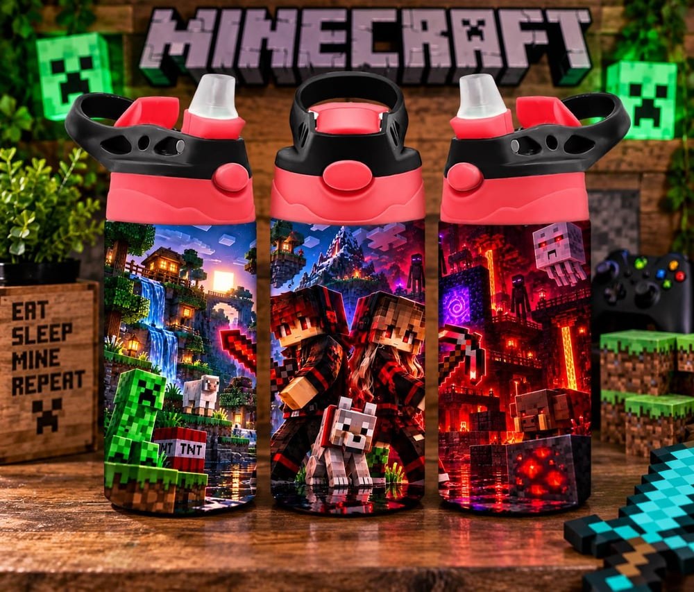 Minecraft Water Bottle for Kids | Gamer Tumbler with Straw | Minecraft Creeper Gift | Gaming Wate...