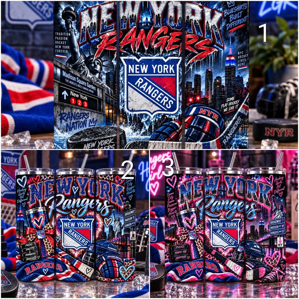 New York Rangers 20oz Tumbler | Hockey Fan Gift, City Scenery, Hearts (Stainless Steel)
