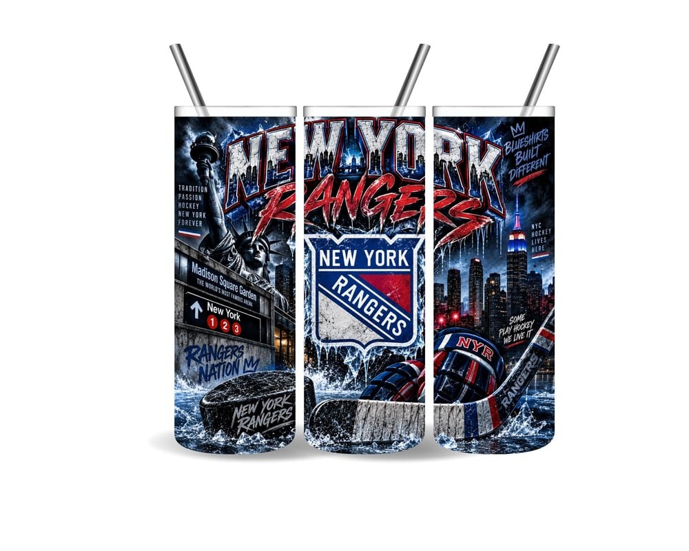 New York Rangers 20oz Tumbler | Hockey Fan Gift, City Scenery, Hearts (Stainless Steel), view 5