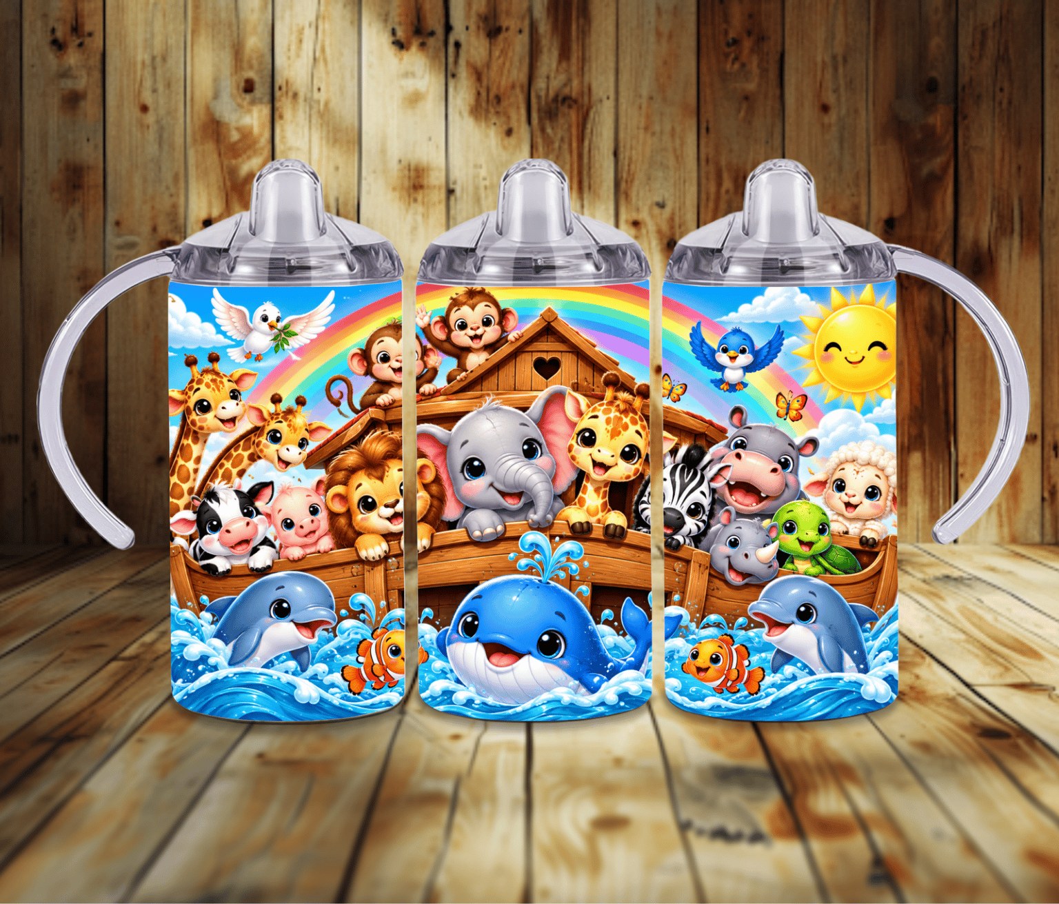 Noah's Ark 12 oz Grow With Me Sippy Cup | Baby Safari Animals & Rainbow Toddler Tumbler
