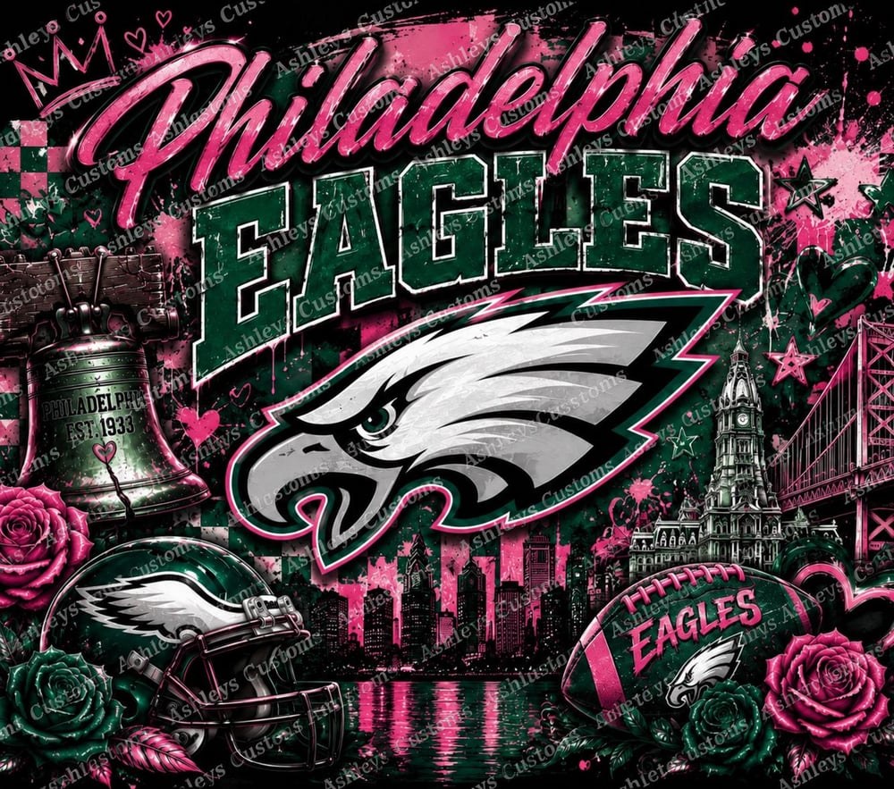 Philadelphia Eagles Pink Green Tumbler | 20oz Stainless Steel Football Fan Cup, view 2