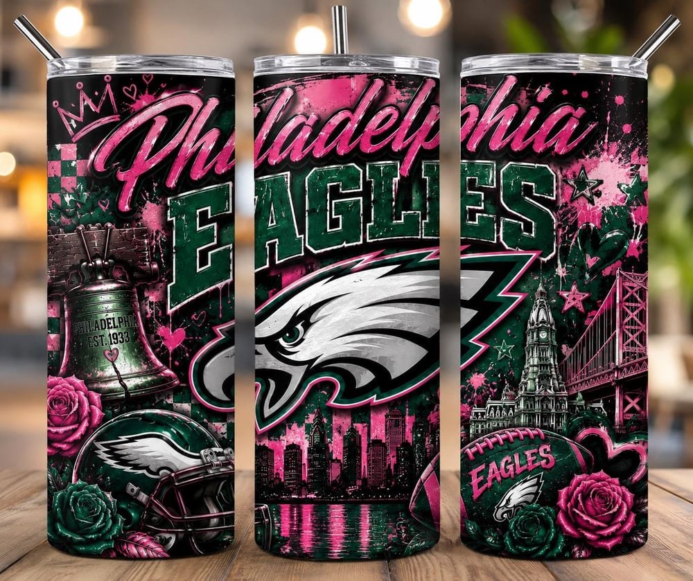 Philadelphia Eagles Pink Green Tumbler | 20oz Stainless Steel Football Fan Cup