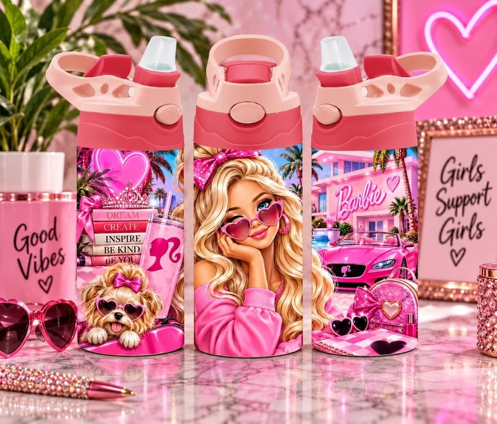 Pink Fashion Doll Water Bottle | Girly Glam Tumbler for Girls (Handmade)