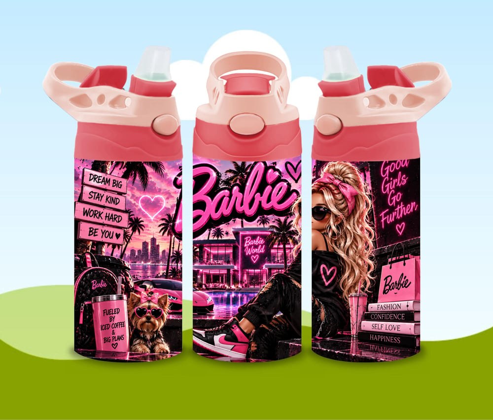 Pink Glam Fashion Doll Water Bottle | Full-Wrap Sublimated Design (Reusable Tumbler), view 2