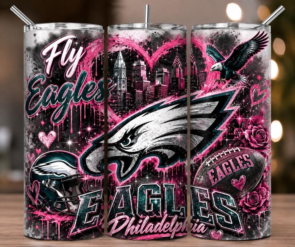 Pink Philadelphia Eagles 20 oz Tumbler | Fly Eagles Football Cup | Philly Fan Gift