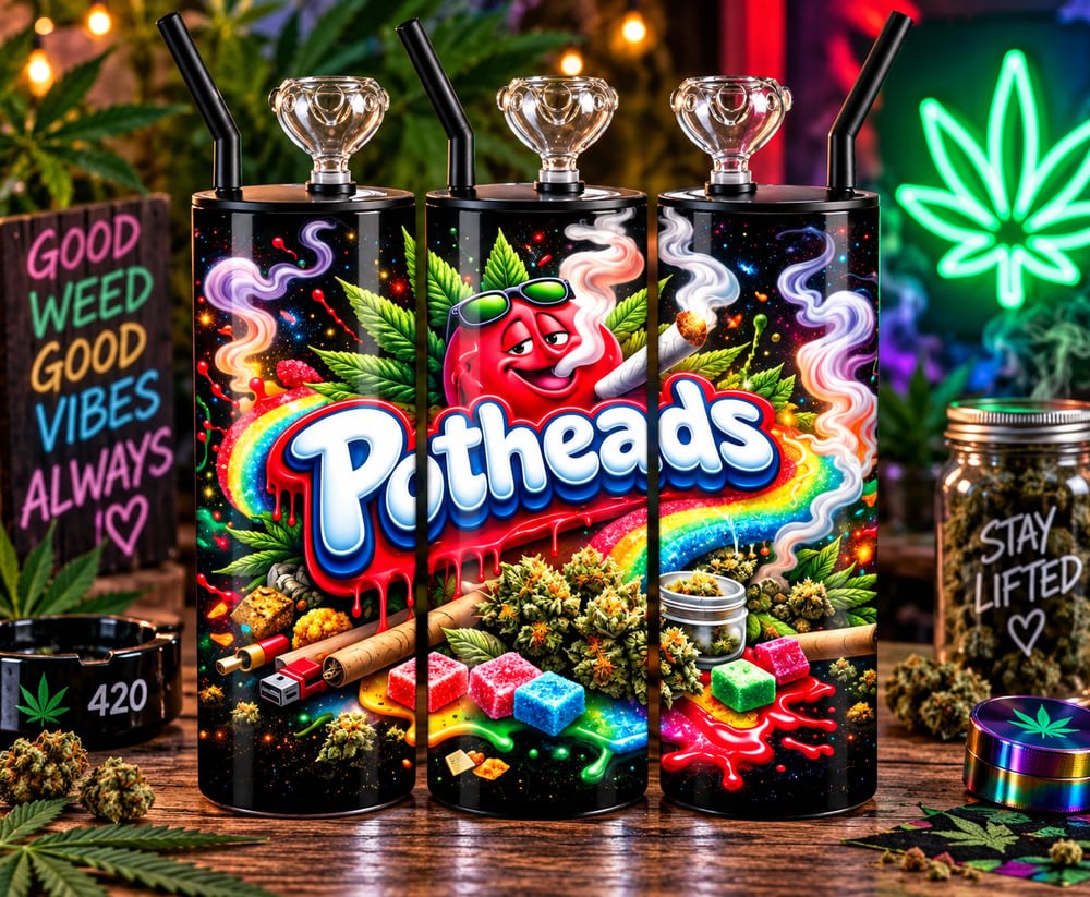 Potheads 20 oz Cold Smoke Tumbler | Colorful Cannabis Rainbow Design | Trippy Stoner Drinkware