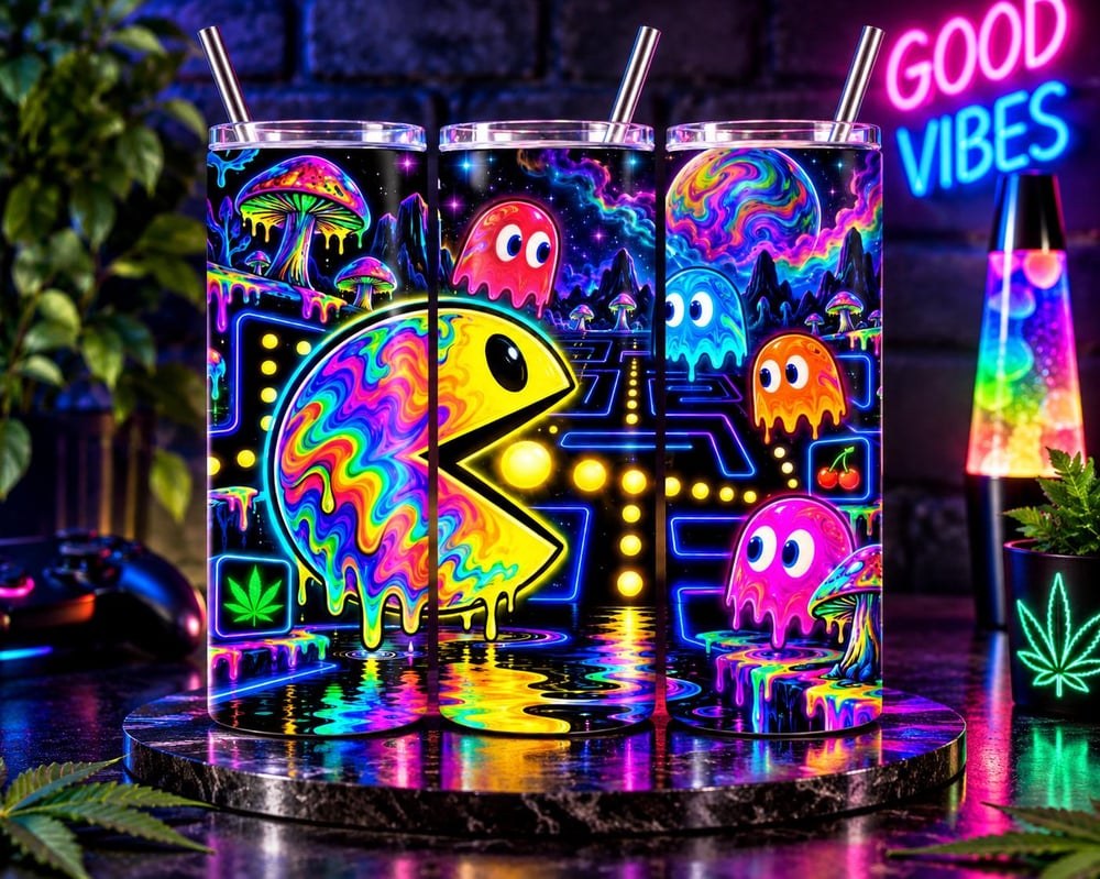 Psychedelic Arcade Tumbler | 20oz Gamer Mushroom Cup (Handmade)