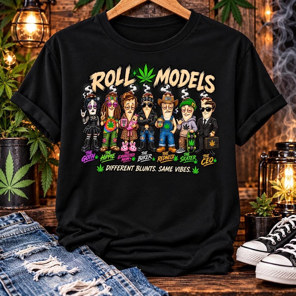 Roll Models Funny Stoner T-Shirt | Different Blunts Same Vibes Tee | Cannabis Humor Shirt | Gilda...